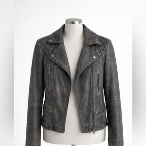 AllSaints Quilted dark Gray Leather Jacket